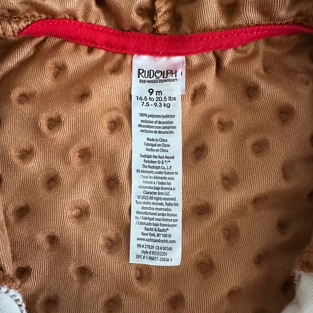 Baby Rudolph Footie Pajamas 9M Brown Cozy Holiday Christmas My First